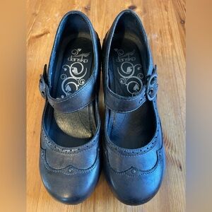 Dansko “Nevin” Studded Shimmery-Black Leather Mary Jane Heels in EU Size 38